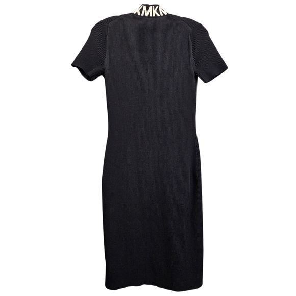 Nwot Michael Kors Black Ribbed Knit MK Logo Neckline Shortsleeve Zipfront Dress - Picture 13 of 17